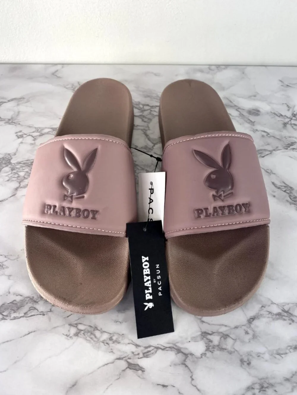 Playboy Men's Mauve Bunny Pool Slide Sandals SZ 9